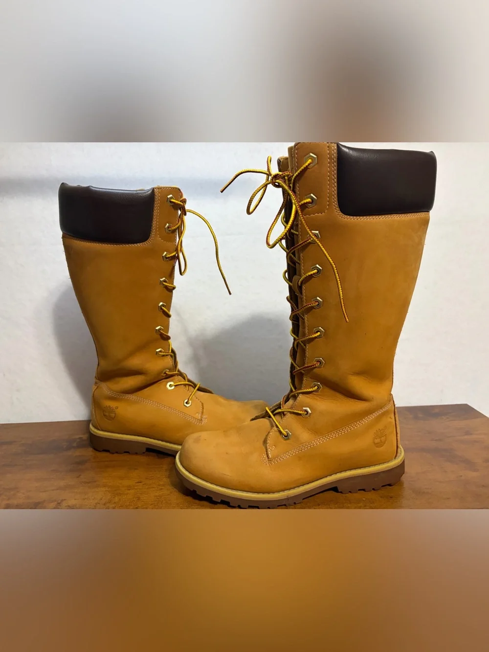 Timberland Kids Tall Lace-Up Boots in Wheat and Dark Brown